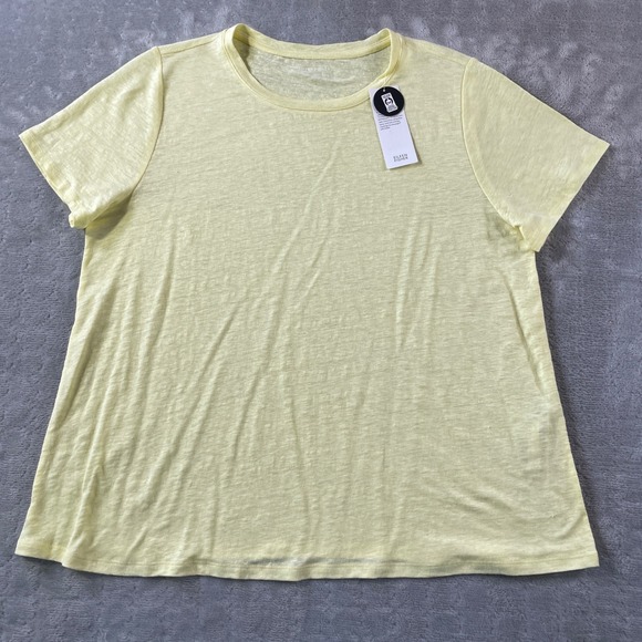 Eileen Fisher T Shirt Top Women Medium Yellow Organic Linen Luxury Preppy Light - Picture 1 of 12